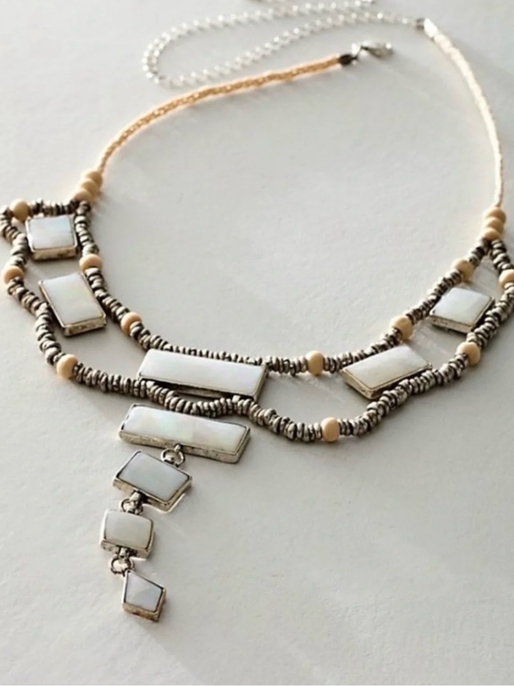NWT Free People Lately Necklace Mother of Pearl Silver White Boho Statement $68